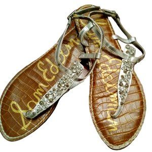 Sam Edelman | Gwyneth Leather Jeweled Studded Thong Sandal | Silver | Size: 8.5